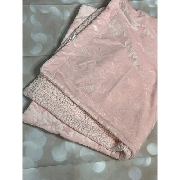 SL Home Plush Baby Blanket Pink Sherpa 31x38 Embossed Stars Soft - Picture 3 of 5